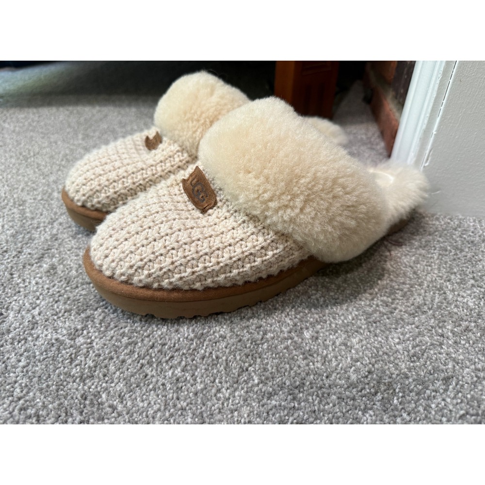 UGG Cozy Knit Slipper Cream Oatmeal Sheepskin Scuff  EU 42 W 11